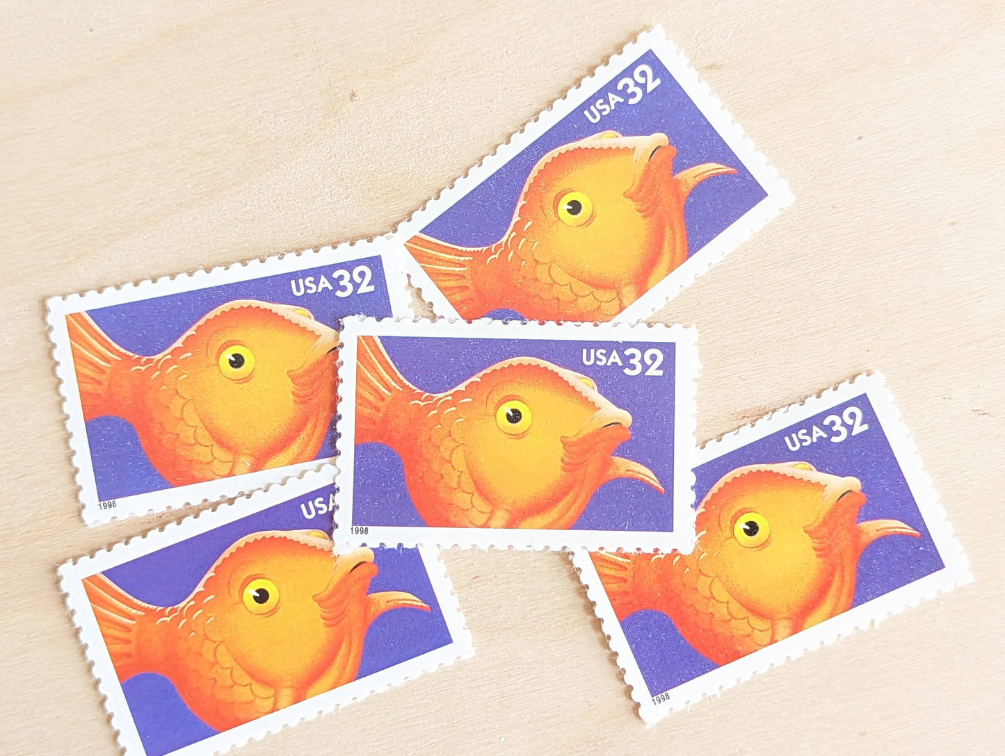 Fish Bright Eyes Stamps, Set of 5, Vintage Unused USPS 32 Cent Postage Stamps, Bright Eyes 1998, Gummed
