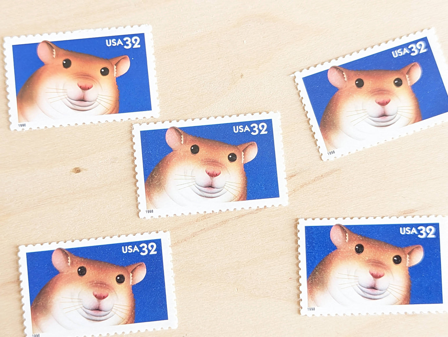 Hamster Bright Eyes Stamps, Set of 5, Vintage Unused USPS 32 Cent Postage Stamps, Bright Eyes 1998, Gummed