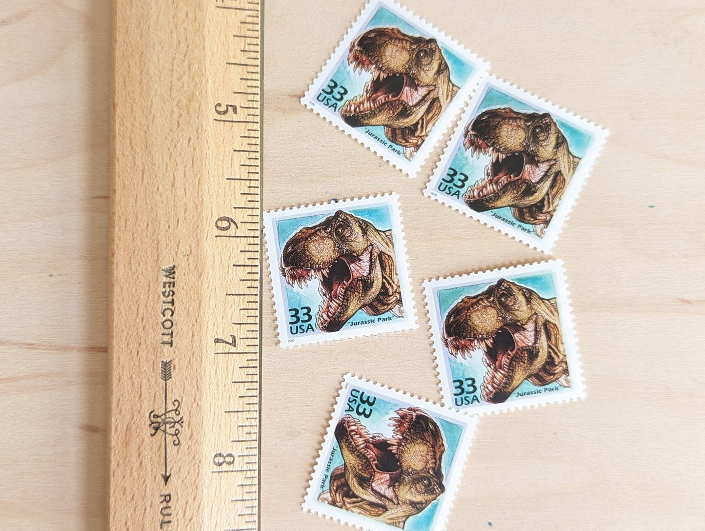 Jurassic Park Stamps, Set of 5, Vintage Unused USPS 33 Cent Postage Stamps, 1990s Celebrate the Century Stamps 1998–2000, Gummed