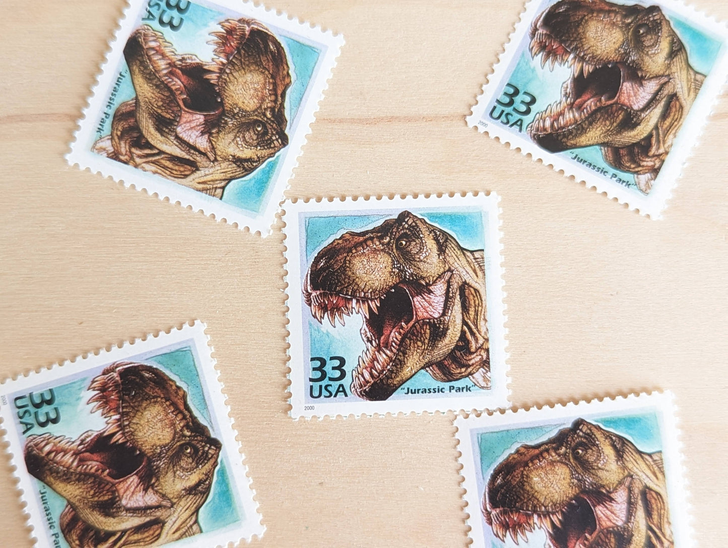 Jurassic Park Stamps, Set of 5, Vintage Unused USPS 33 Cent Postage Stamps, 1990s Celebrate the Century Stamps 1998–2000, Gummed