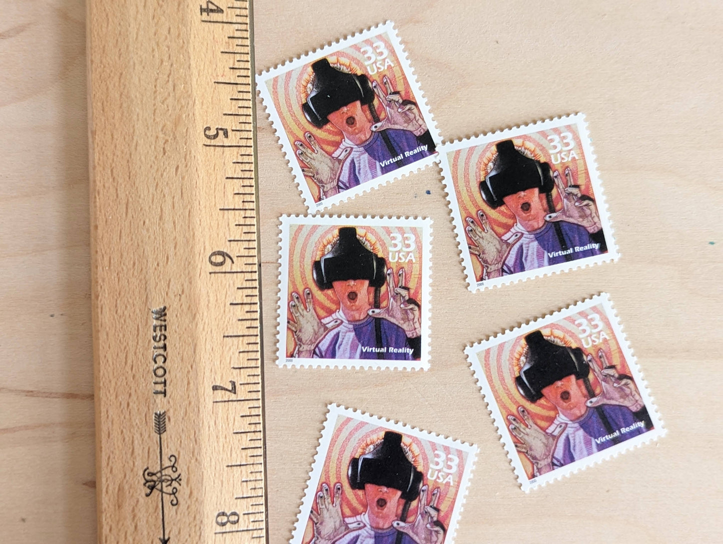 Virtual Reality Stamps, Set of 5, Vintage Unused USPS 33 Cent Postage Stamps, 1990s Celebrate the Century Stamps 1998–2000, Gummed