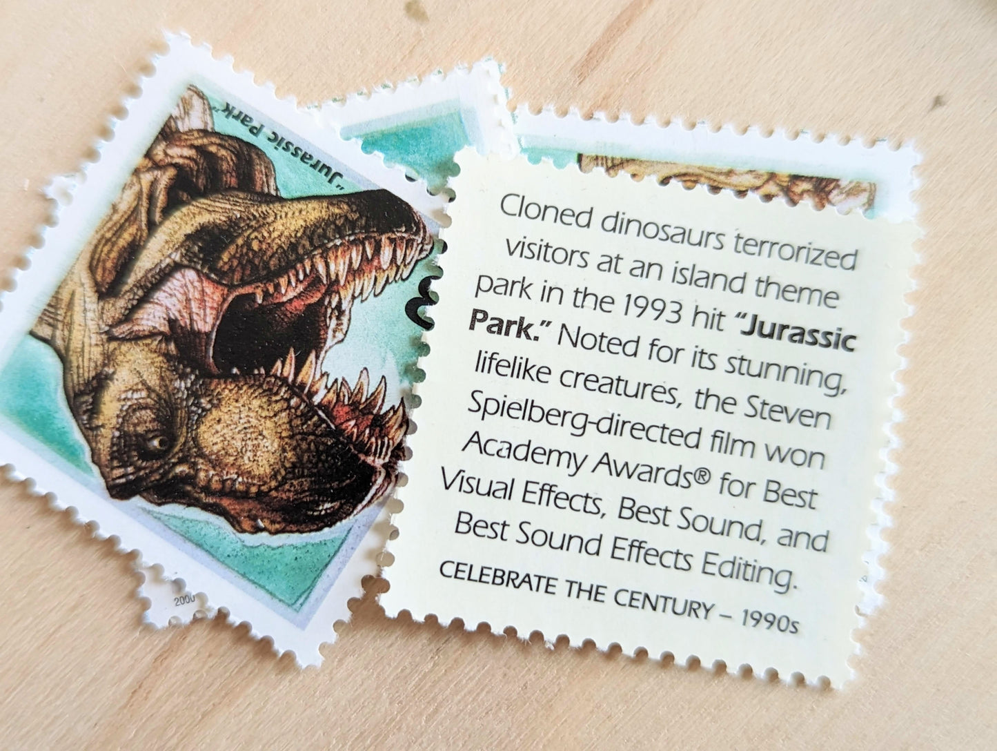 Jurassic Park Stamps, Set of 5, Vintage Unused USPS 33 Cent Postage Stamps, 1990s Celebrate the Century Stamps 1998–2000, Gummed