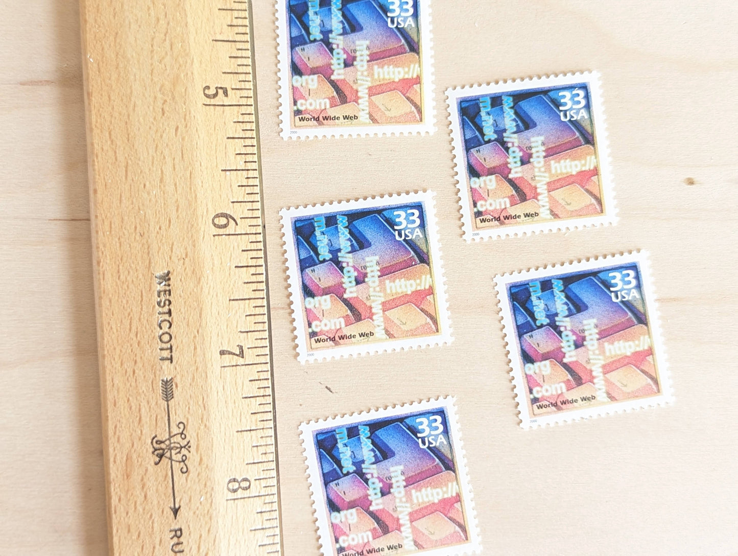 World Wide Web Stamps, Set of 5, Vintage Unused USPS 33 Cent Postage Stamps, 1990s Celebrate the Century Stamps 1998–2000, Gummed