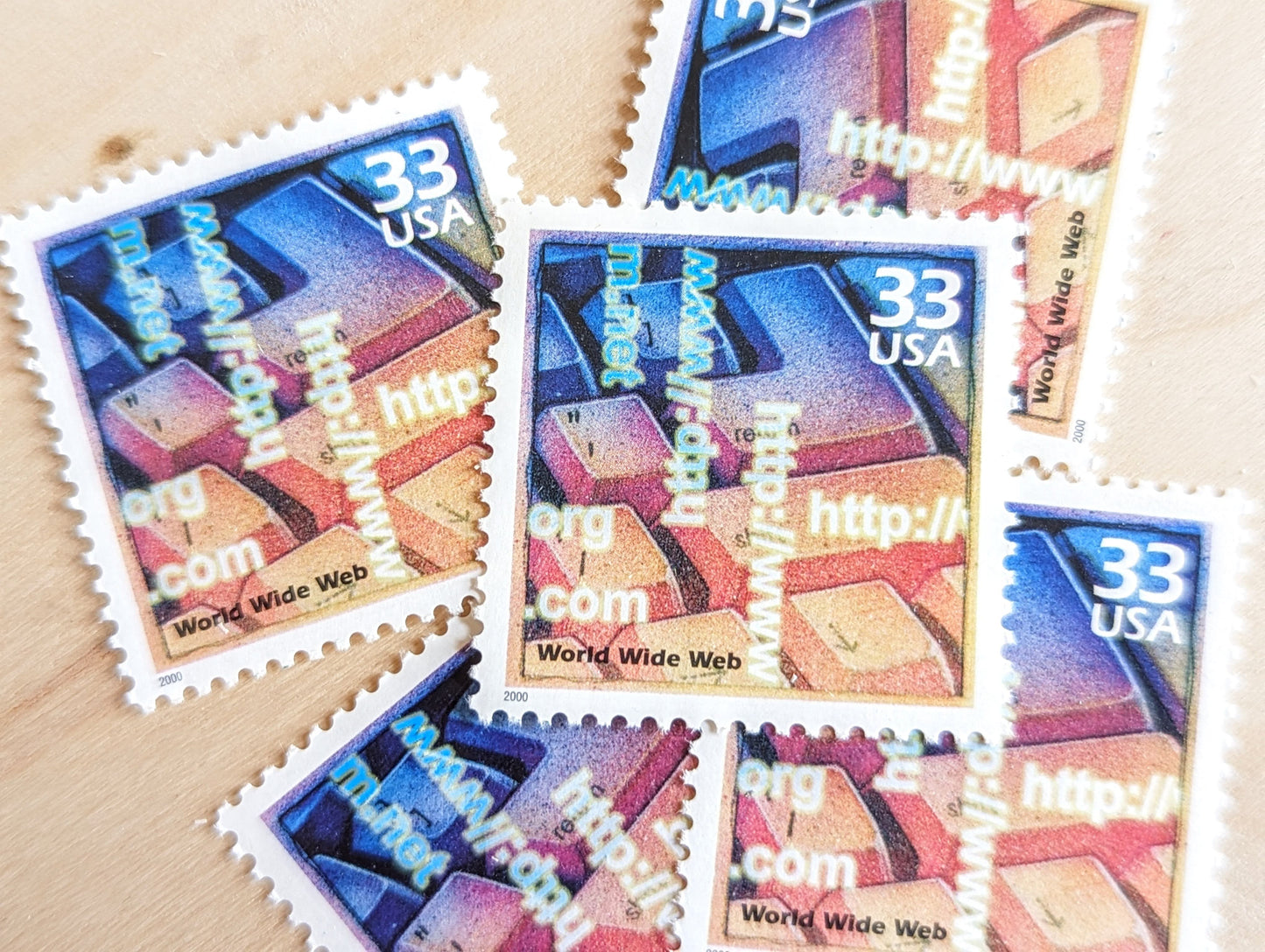 World Wide Web Stamps, Set of 5, Vintage Unused USPS 33 Cent Postage Stamps, 1990s Celebrate the Century Stamps 1998–2000, Gummed