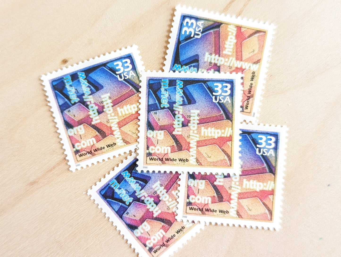 World Wide Web Stamps, Set of 5, Vintage Unused USPS 33 Cent Postage Stamps, 1990s Celebrate the Century Stamps 1998–2000, Gummed