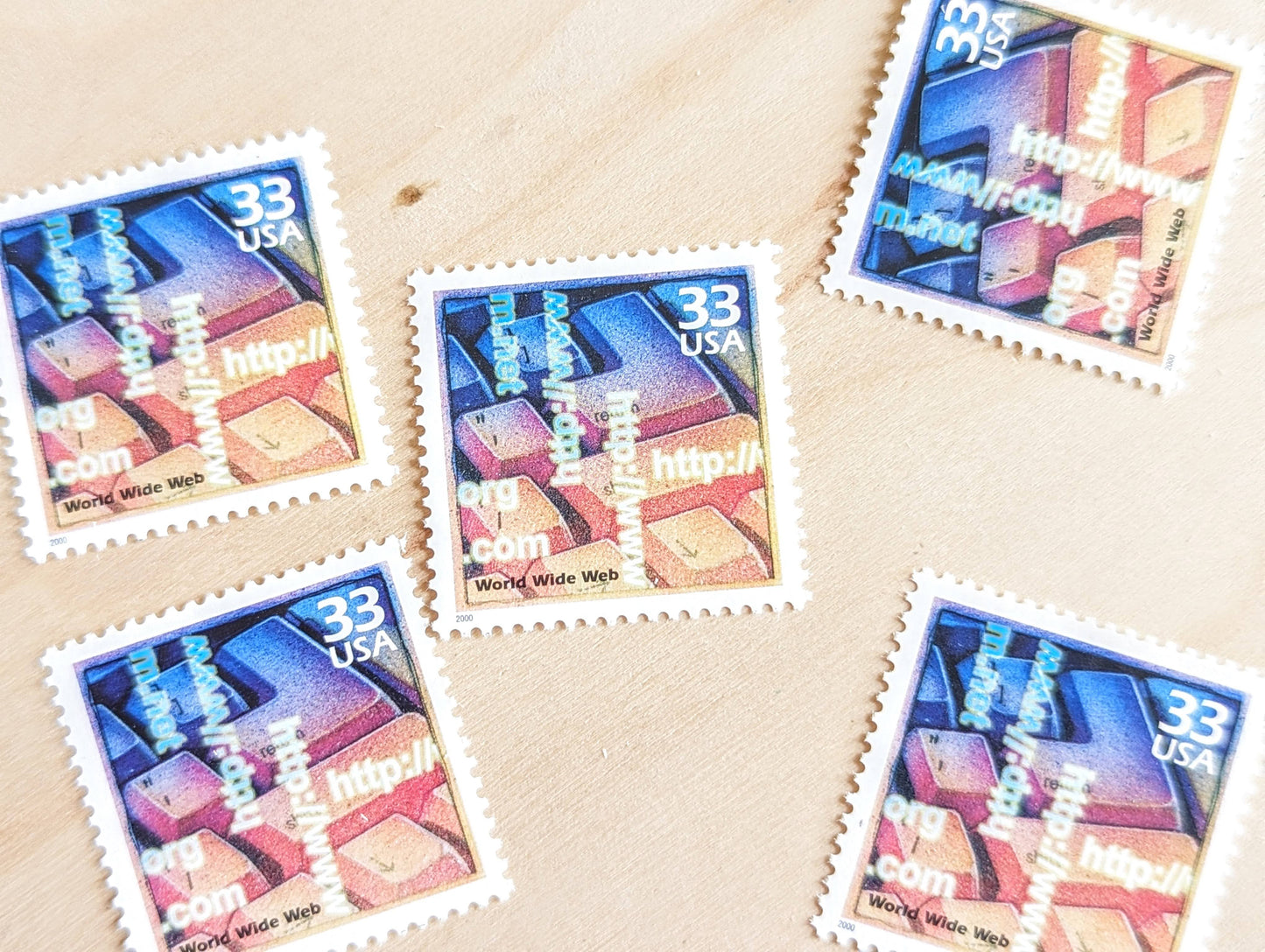 World Wide Web Stamps, Set of 5, Vintage Unused USPS 33 Cent Postage Stamps, 1990s Celebrate the Century Stamps 1998–2000, Gummed