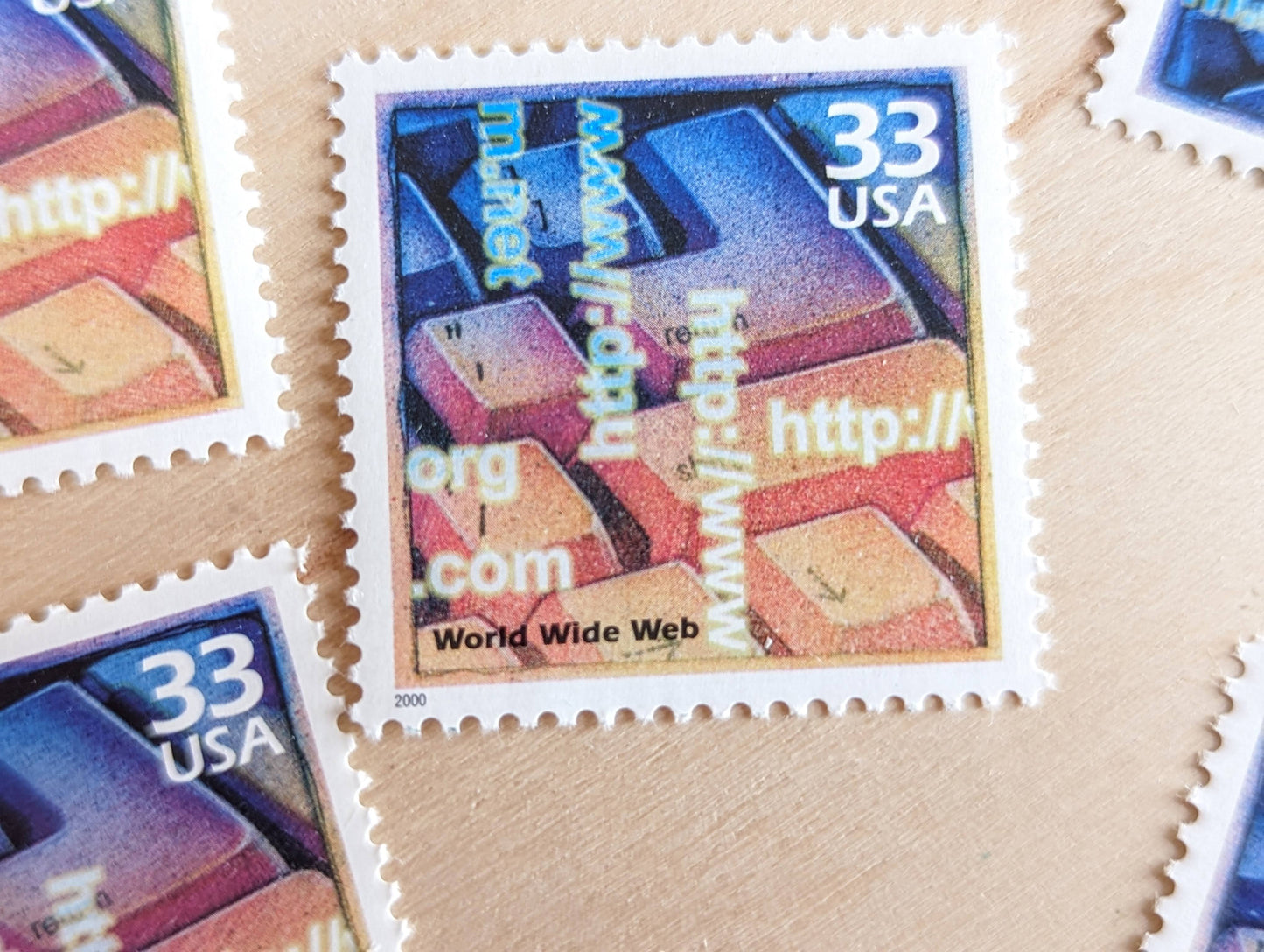 World Wide Web Stamps, Set of 5, Vintage Unused USPS 33 Cent Postage Stamps, 1990s Celebrate the Century Stamps 1998–2000, Gummed