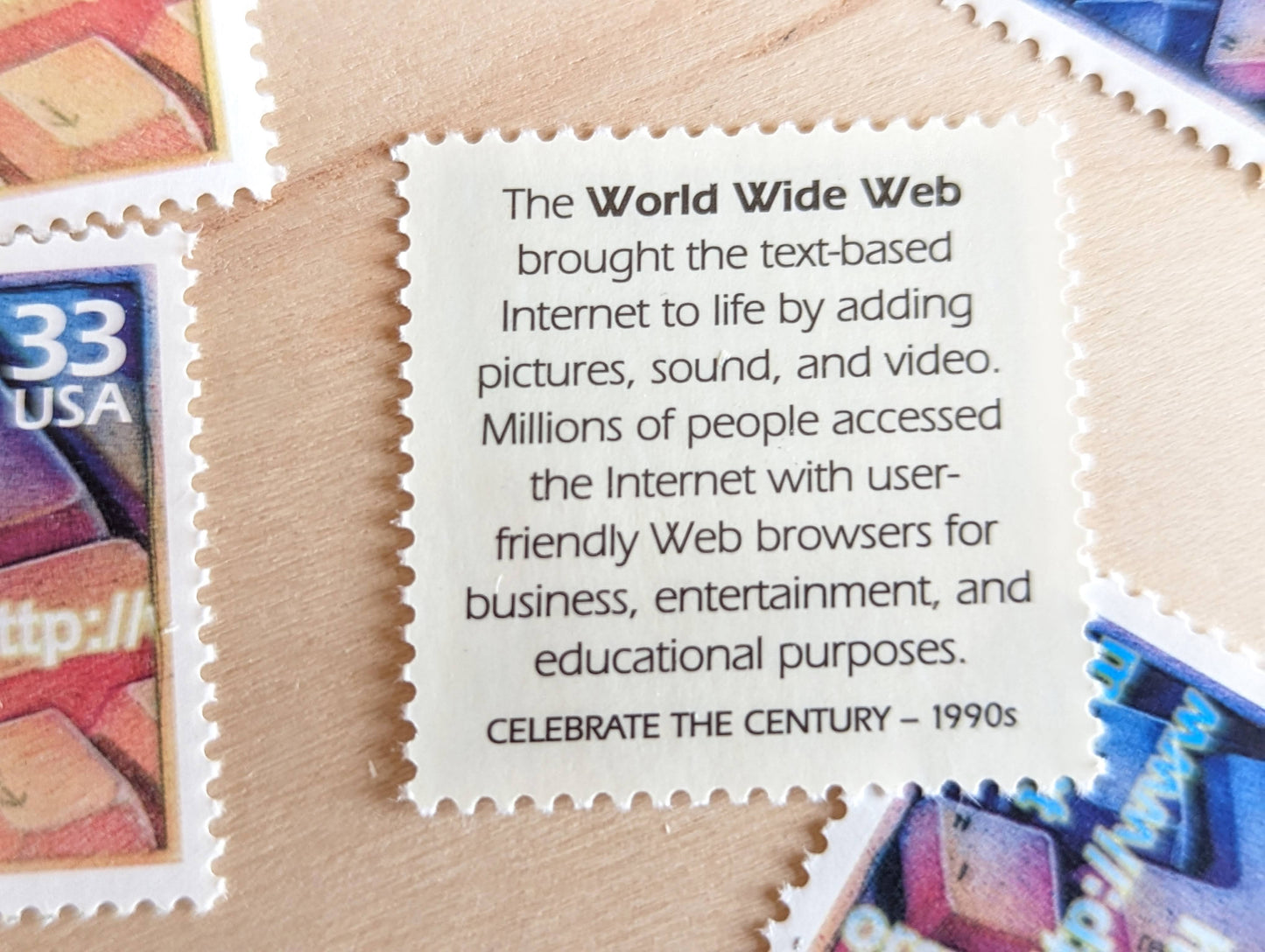 World Wide Web Stamps, Set of 5, Vintage Unused USPS 33 Cent Postage Stamps, 1990s Celebrate the Century Stamps 1998–2000, Gummed