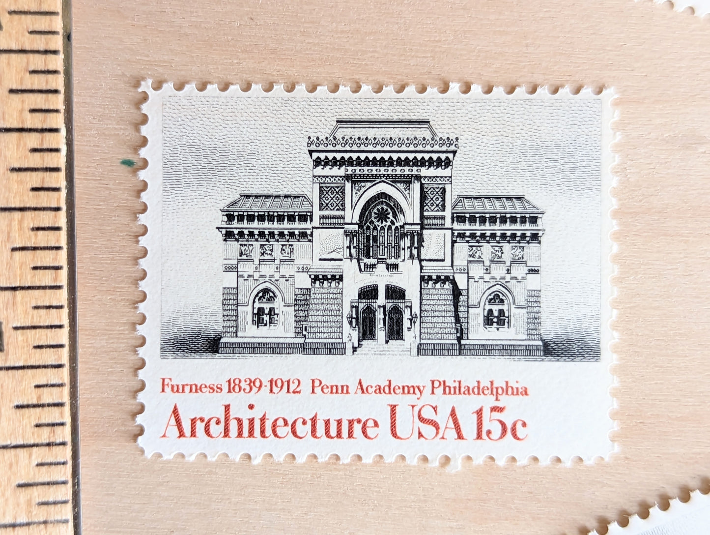Architecture, Vintage Unused USPS 15 Cent Postage Stamps, American Architecture (Smithsonian, Trinity Church Boston, Penn Academy and Lyndhurst), 1980, Gummed