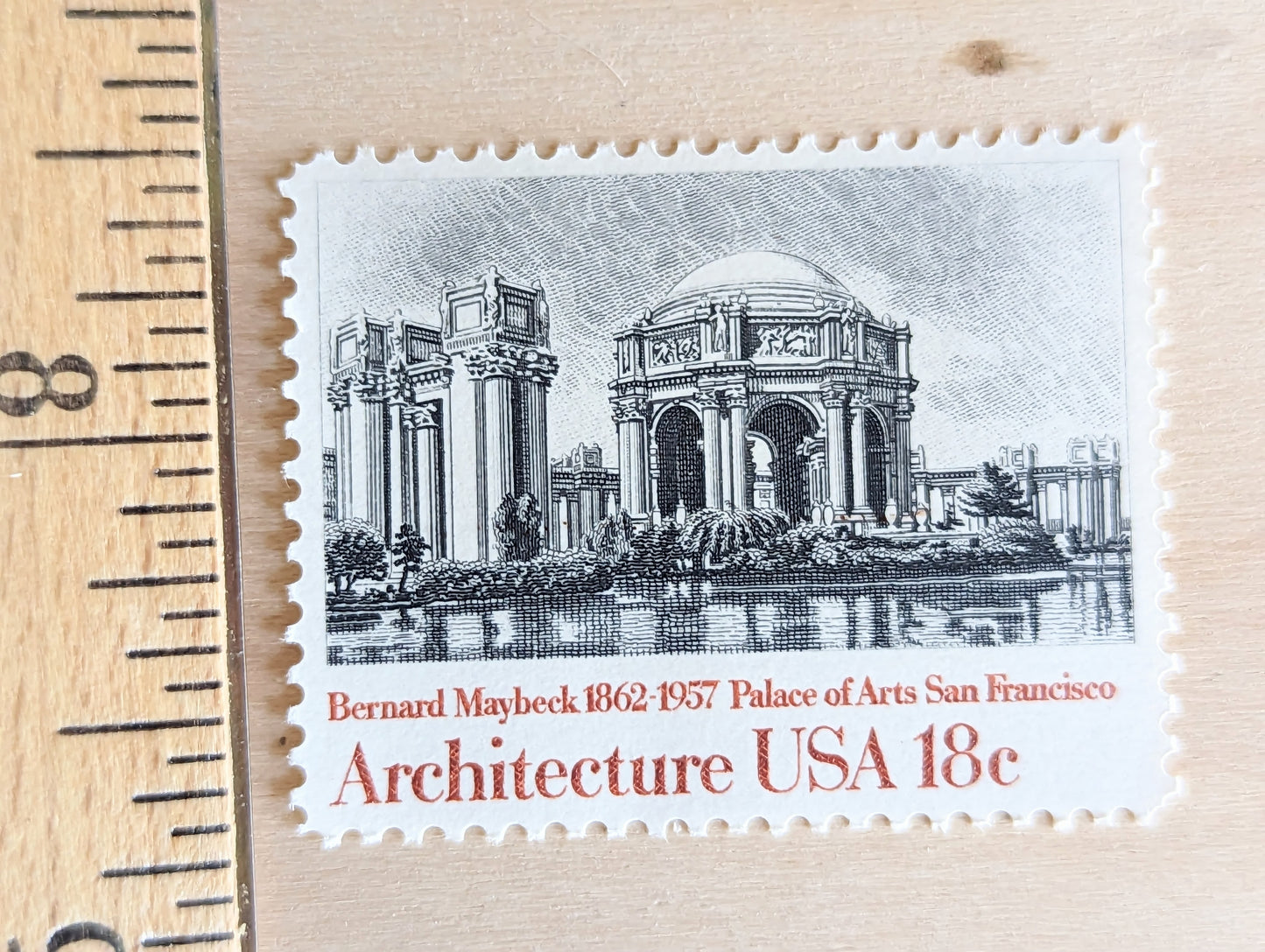Architecture, Vintage Unused USPS 18 Cent Postage Stamps, American Architecture (Biltmore Asheville NC, NYU Library, Palace of Arts San Francisco, Bank Owatonna), 1981, Gummed