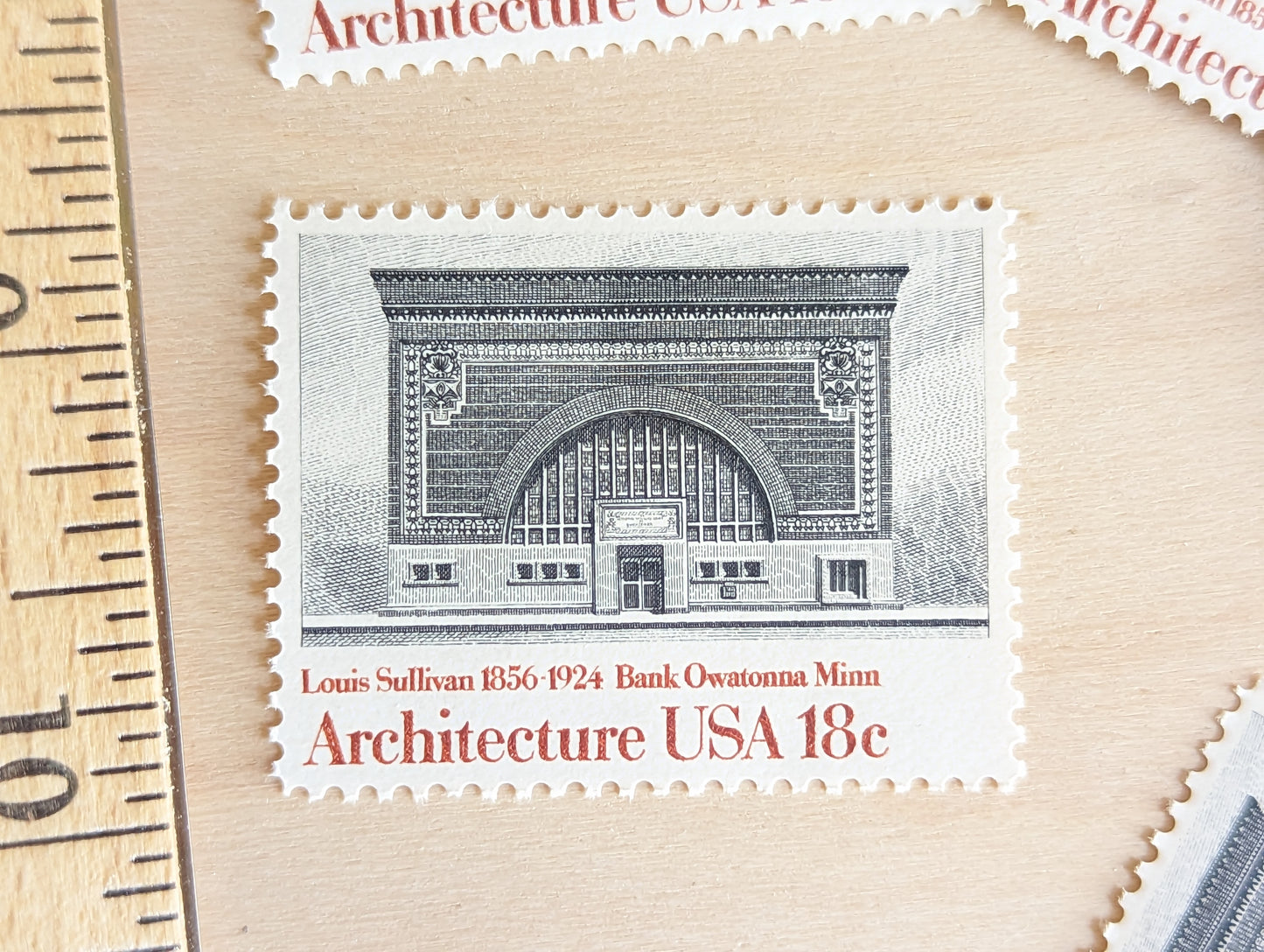 Architecture, Vintage Unused USPS 18 Cent Postage Stamps, American Architecture (Biltmore Asheville NC, NYU Library, Palace of Arts San Francisco, Bank Owatonna), 1981, Gummed