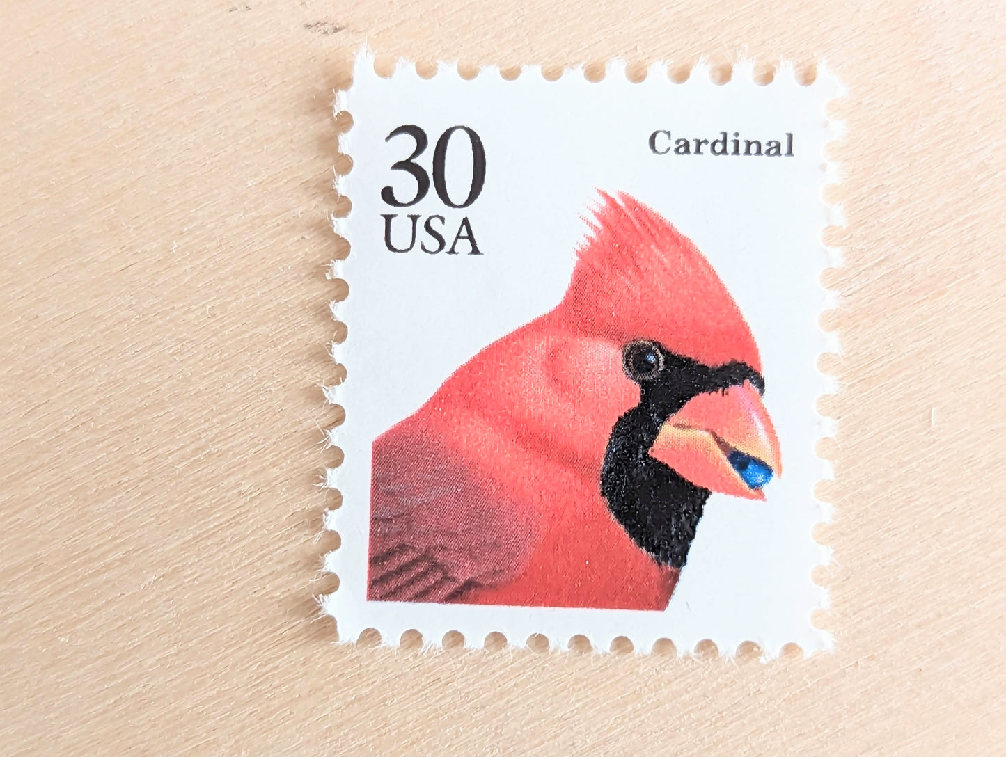 Cardinal Stamps, Set of 10, Vintage Unused USPS 30 Cent Postage Stamps, Bird Stamps 1991, Gummed