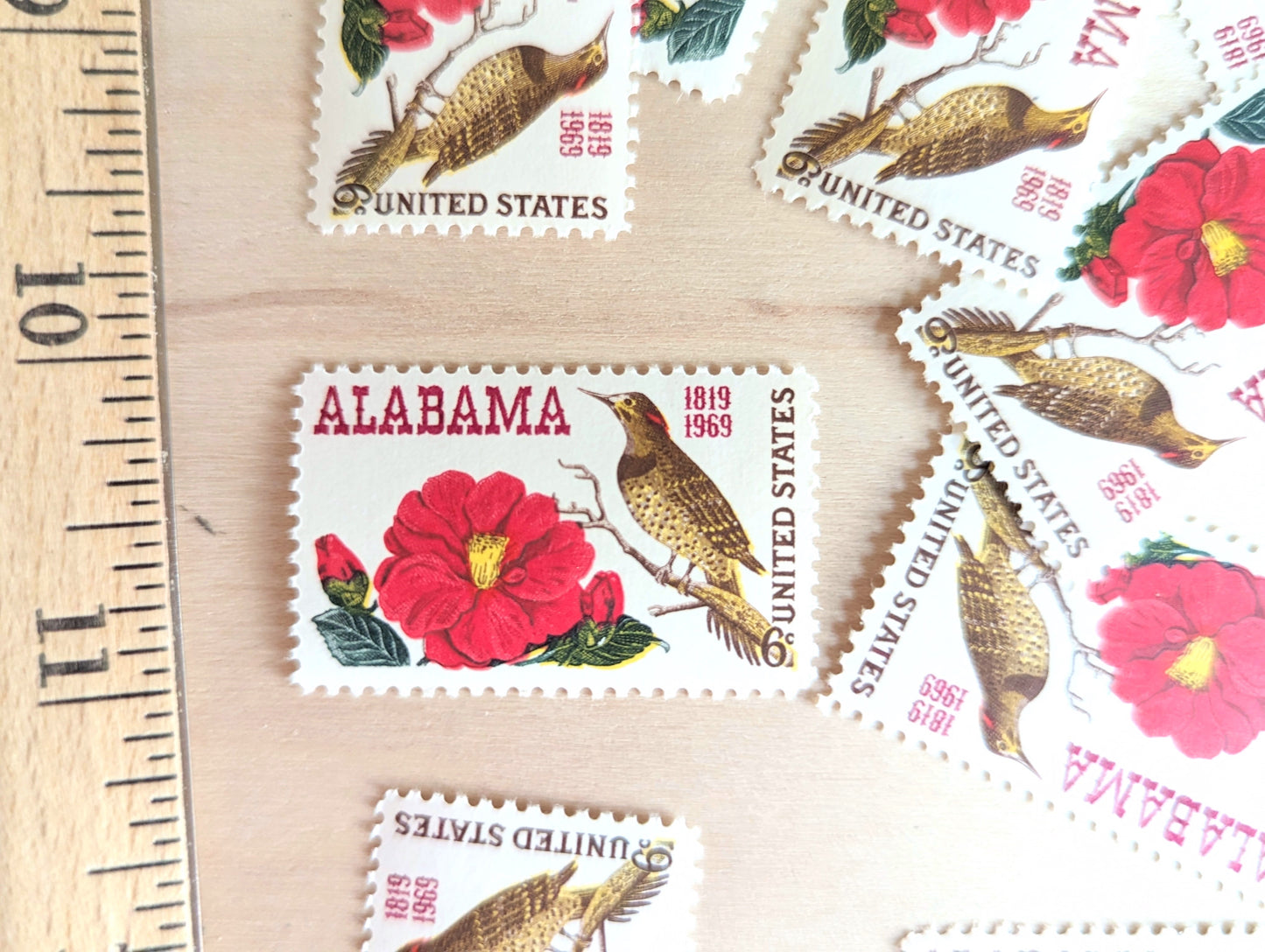 Alabama Statehood, Set of 10, Vintage Unused USPS 6 Cent Postage Stamps, Statehood Stamps 1969, Gummed