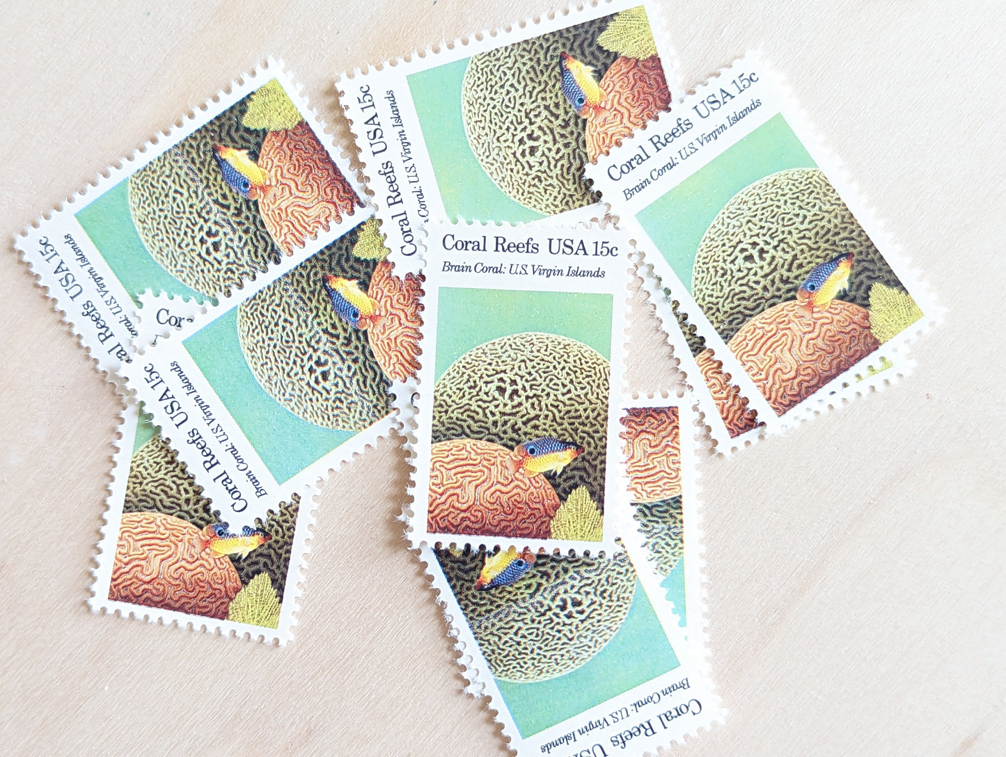 Coral Reefs Stamps, Vintage Unused USPS 15 Cent Postage Stamps, Finger Coral, Brain Coral, Chalice Coral, Elkhorn Coral 1980, Gummed