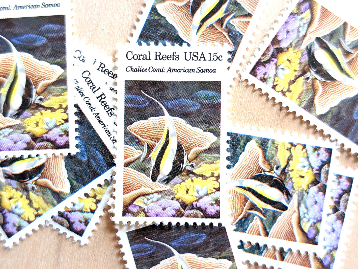 Coral Reefs Stamps, Vintage Unused USPS 15 Cent Postage Stamps, Finger Coral, Brain Coral, Chalice Coral, Elkhorn Coral 1980, Gummed