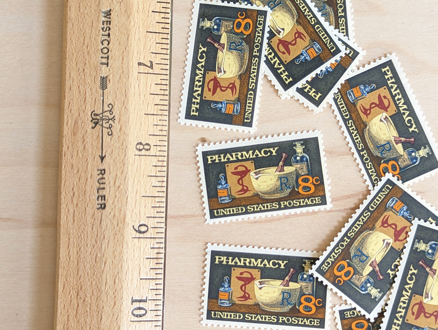 Pharmacy, Vintage Unused USPS 8 Cent Postage Stamps, Pharmacy Stamps, 1972, Gummed