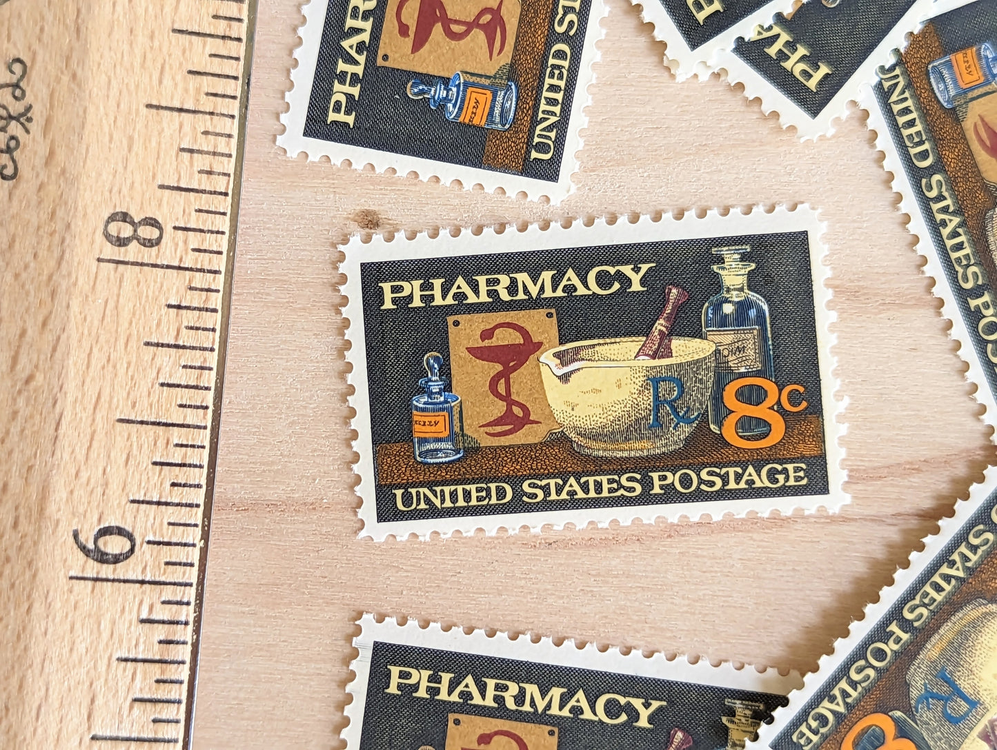Pharmacy, Vintage Unused USPS 8 Cent Postage Stamps, Pharmacy Stamps, 1972, Gummed