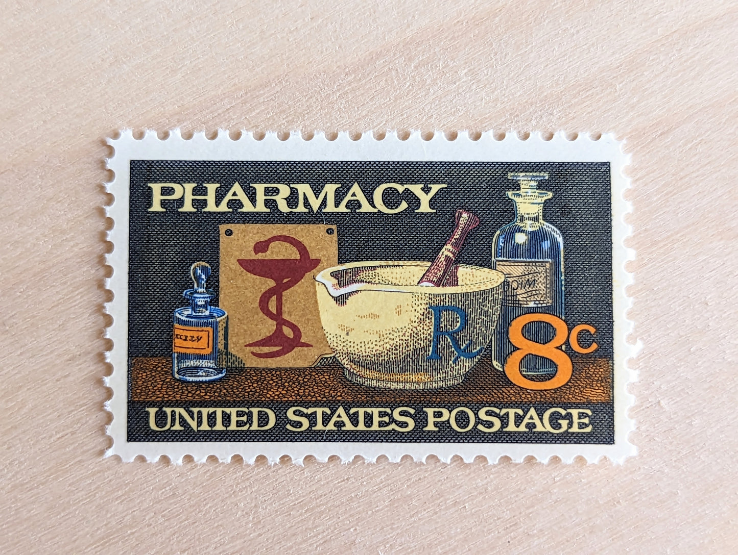 Pharmacy, Vintage Unused USPS 8 Cent Postage Stamps, Pharmacy Stamps, 1972, Gummed