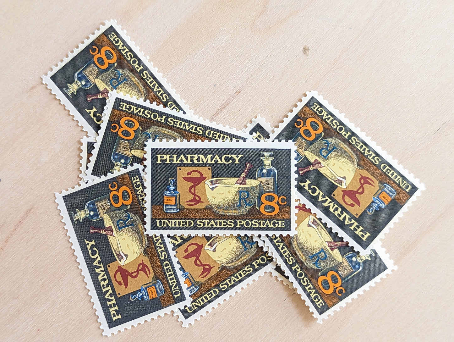 Pharmacy, Vintage Unused USPS 8 Cent Postage Stamps, Pharmacy Stamps, 1972, Gummed