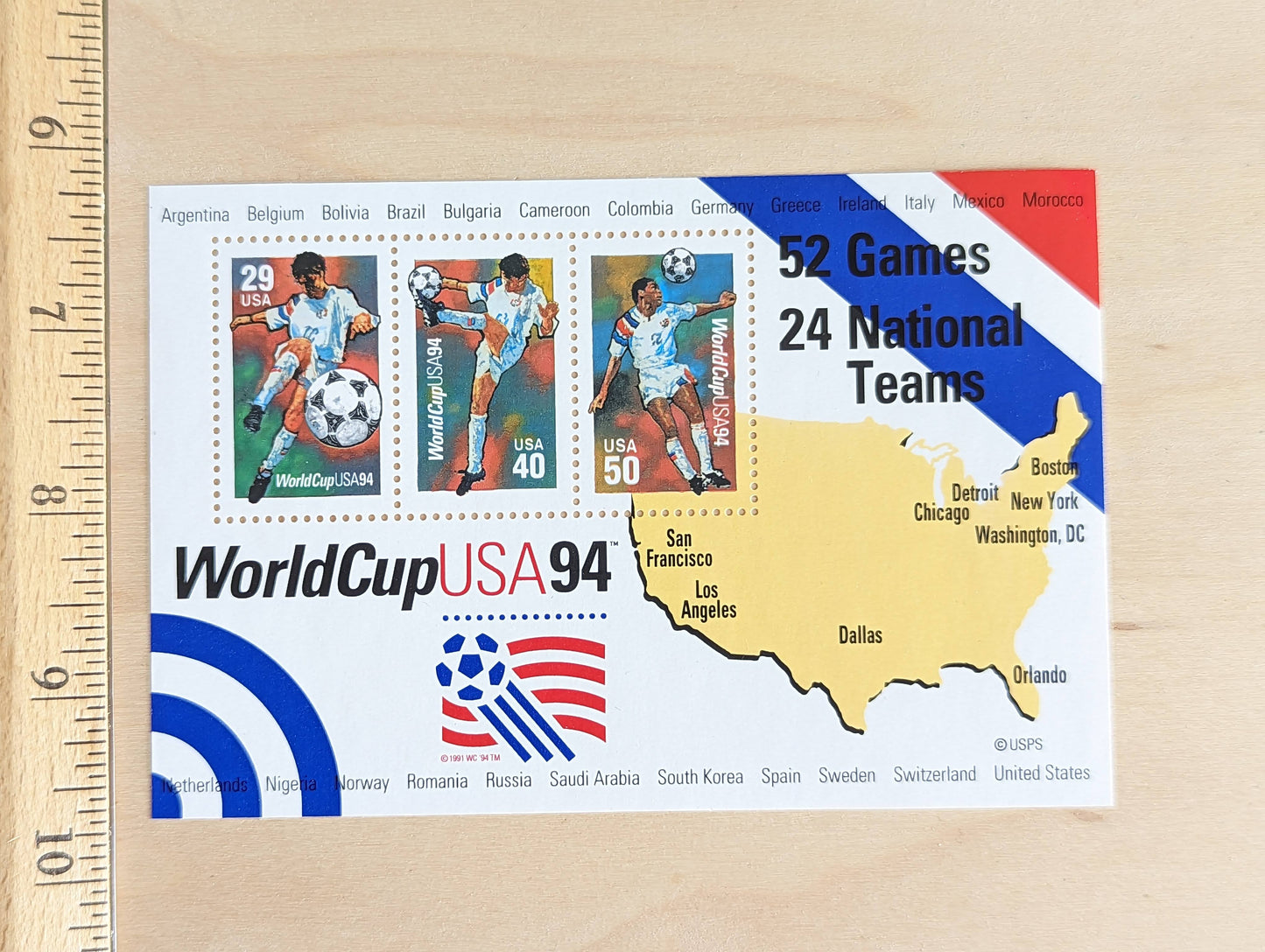 World Cup, Vintage Unused USPS Postage Stamps, World Cup Stamps (Souvenir Sheet), 1994, Gummed