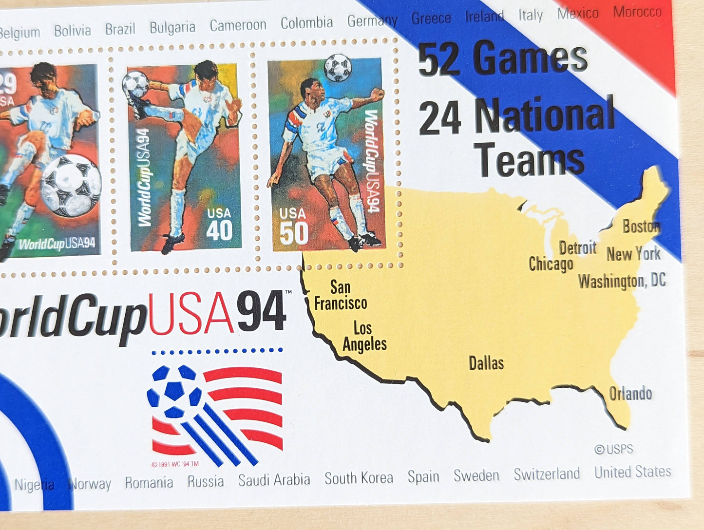 World Cup, Vintage Unused USPS Postage Stamps, World Cup Stamps (Souvenir Sheet), 1994, Gummed
