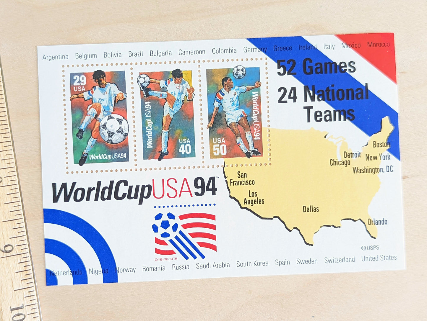 World Cup, Vintage Unused USPS Postage Stamps, World Cup Stamps (Souvenir Sheet), 1994, Gummed