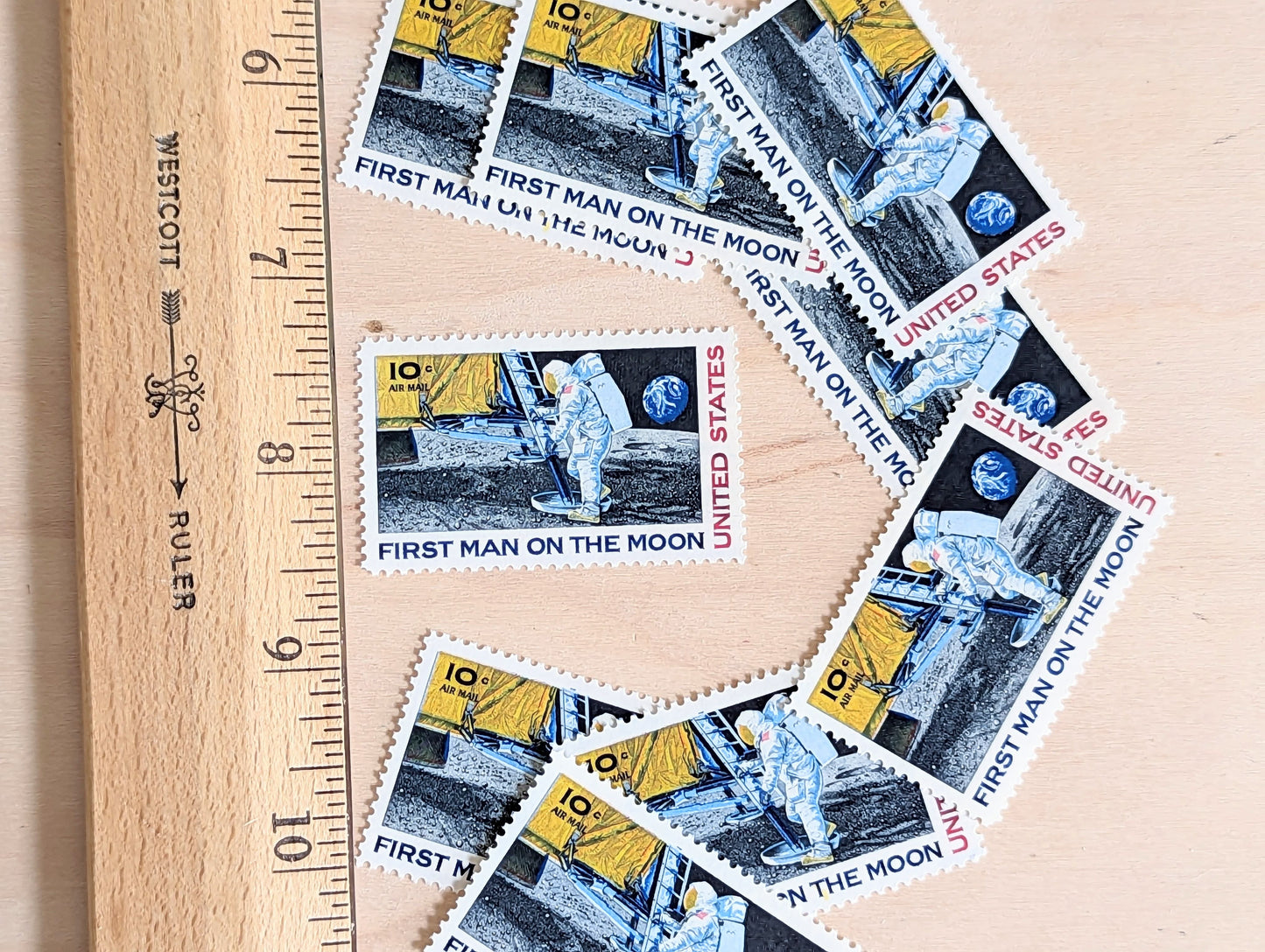 First Man On The Moon, Vintage Unused USPS 10 Cent Postage Stamps, First Man On The Moon Stamps, 1969, Gummed