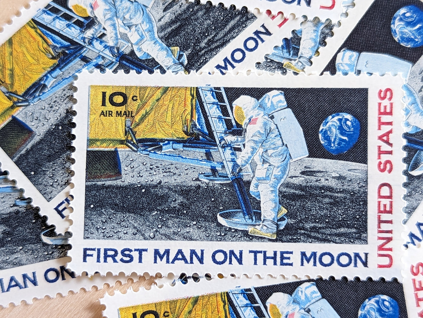 First Man On The Moon, Vintage Unused USPS 10 Cent Postage Stamps, First Man On The Moon Stamps, 1969, Gummed