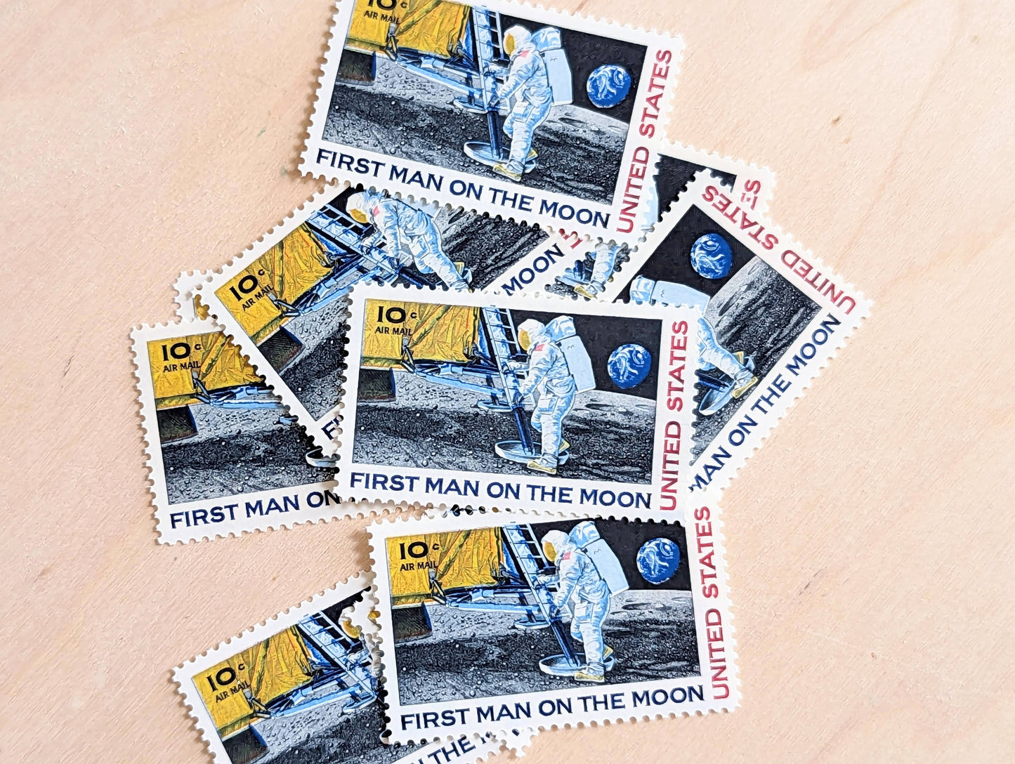 First Man On The Moon, Vintage Unused USPS 10 Cent Postage Stamps, First Man On The Moon Stamps, 1969, Gummed