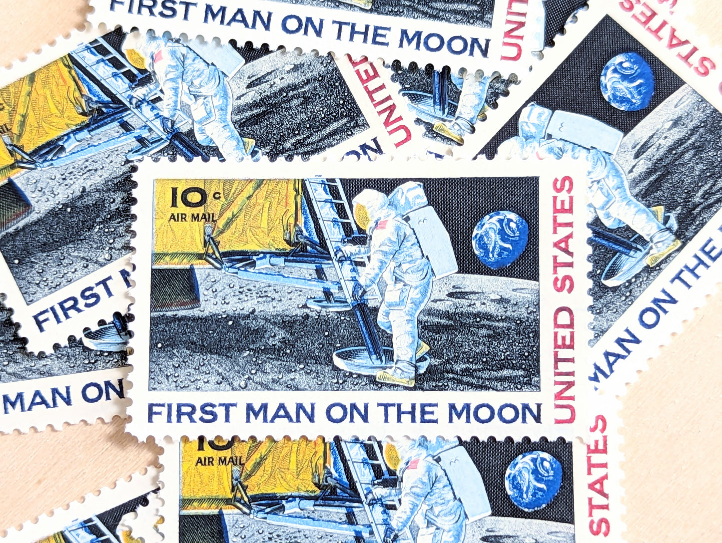 First Man On The Moon, Vintage Unused USPS 10 Cent Postage Stamps, First Man On The Moon Stamps, 1969, Gummed