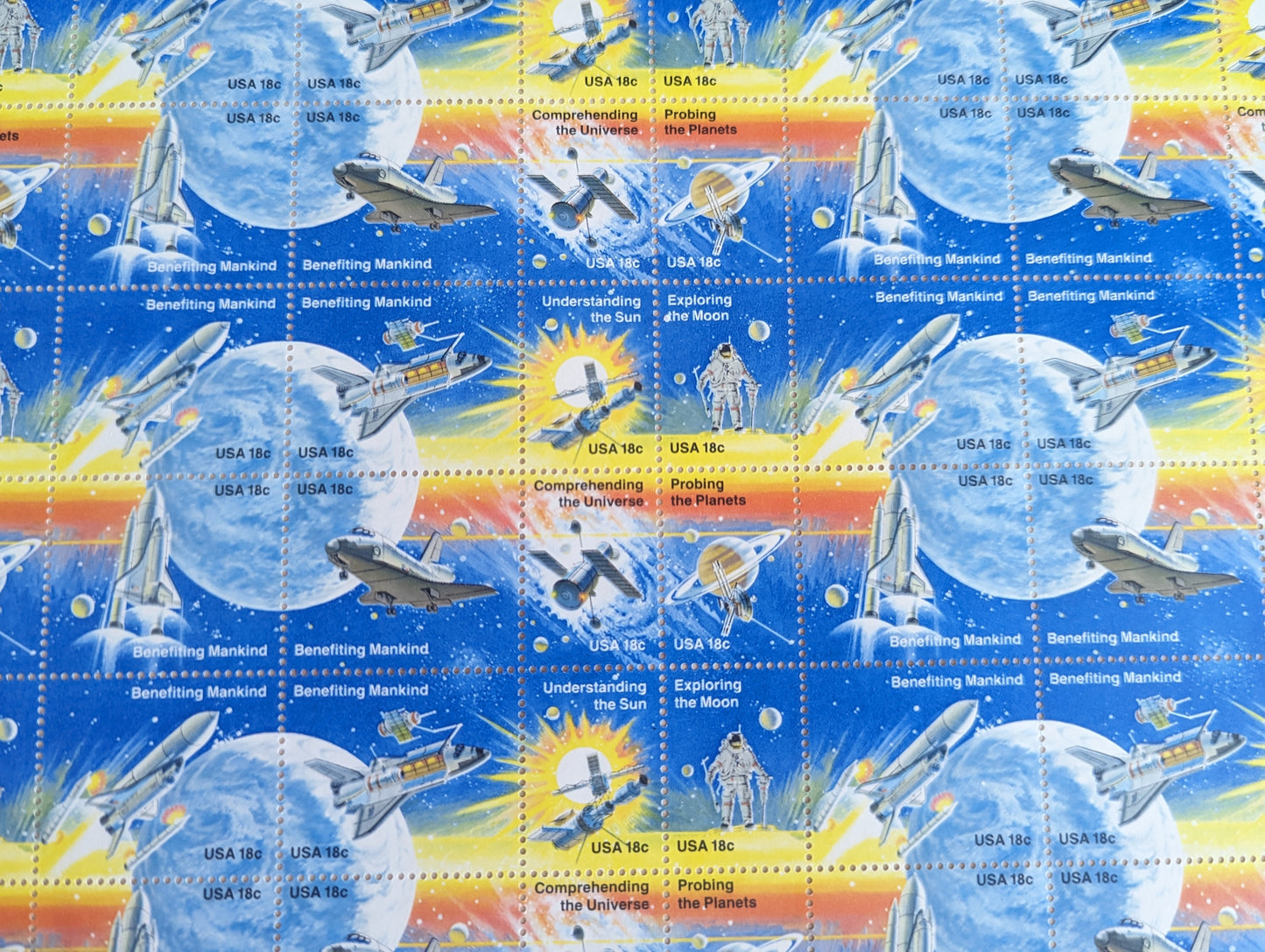 Benefitting Mankind Space, Sheet of 48, Vintage Unused USPS 18 Cent Postage Stamps, Benefiting Mankind, 1981, Gummed