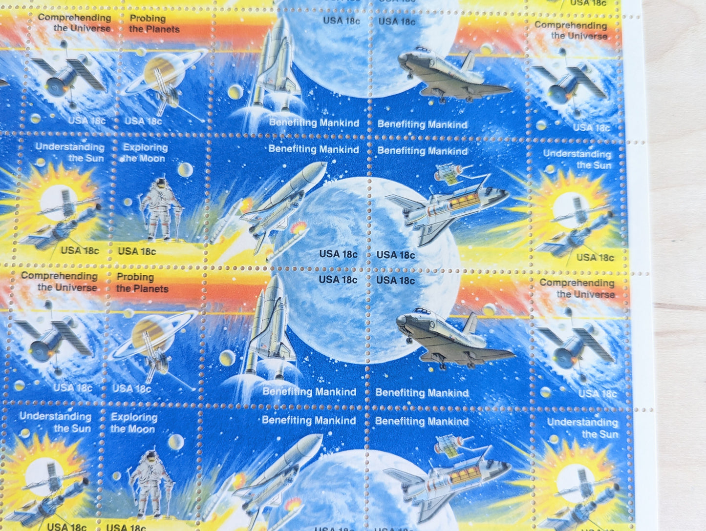 Benefitting Mankind Space, Sheet of 48, Vintage Unused USPS 18 Cent Postage Stamps, Benefiting Mankind, 1981, Gummed