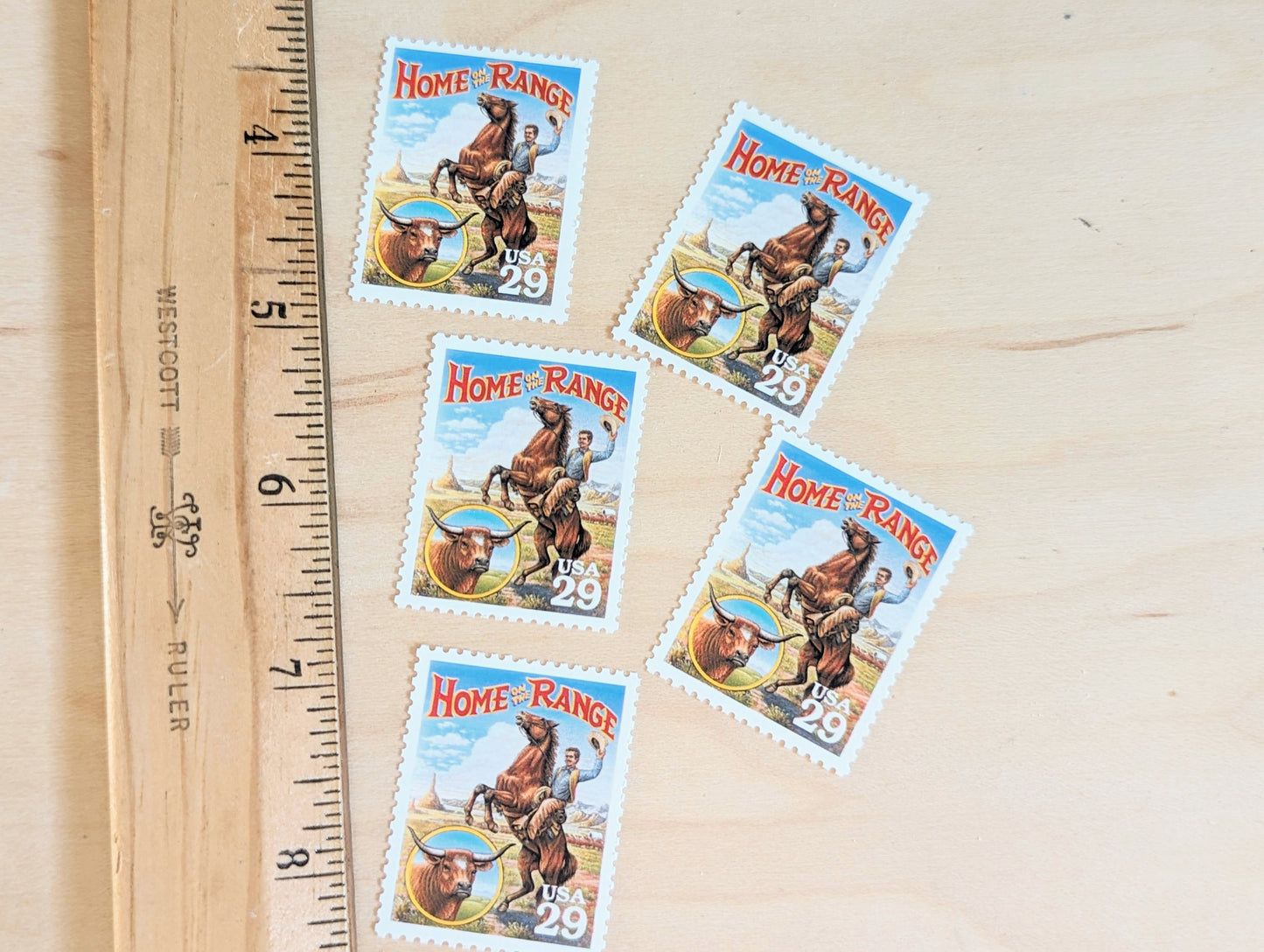 Home On The Range, Set of 5, Vintage Unused USPS 29 Cent Postage Stamps, Legends of the West 1994, Gummed