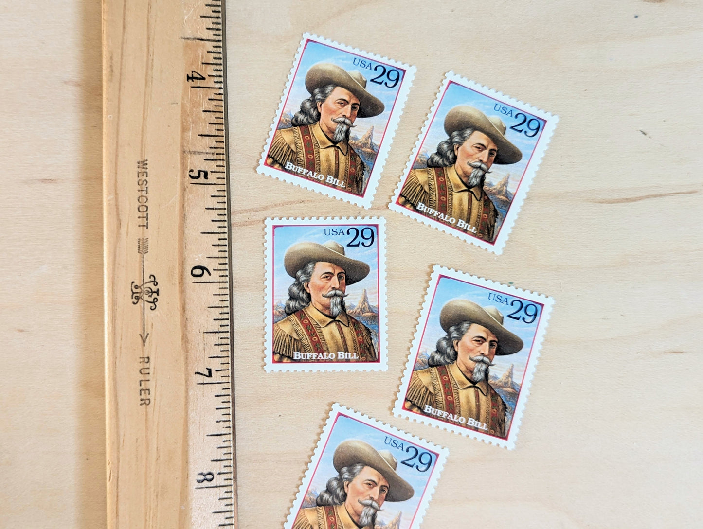 Buffalo Bill, Set of 5, Vintage Unused USPS 29 Cent Postage Stamps, Legends of the West 1994, Gummed
