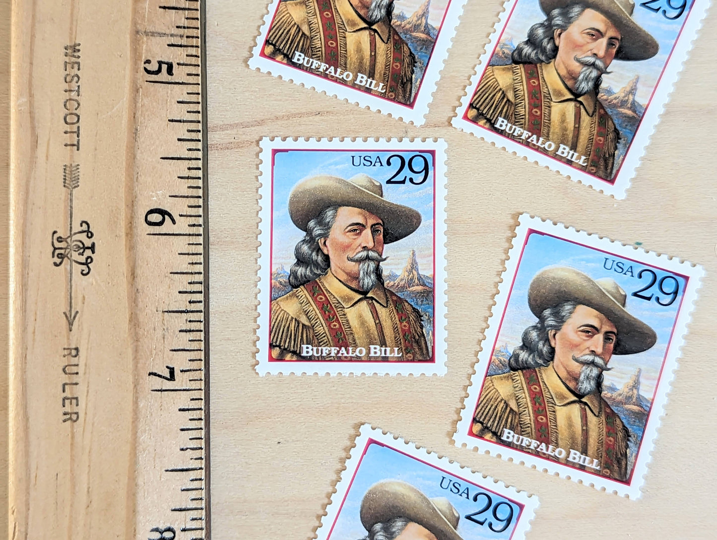 Buffalo Bill, Set of 5, Vintage Unused USPS 29 Cent Postage Stamps, Legends of the West 1994, Gummed