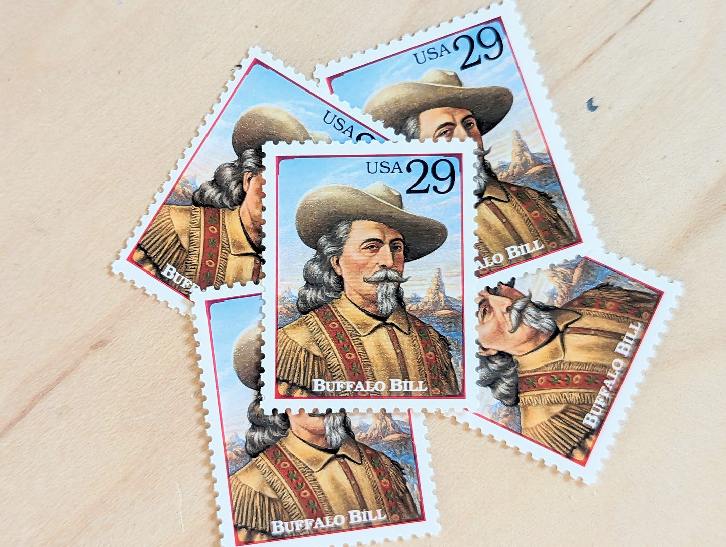 Buffalo Bill, Set of 5, Vintage Unused USPS 29 Cent Postage Stamps, Legends of the West 1994, Gummed