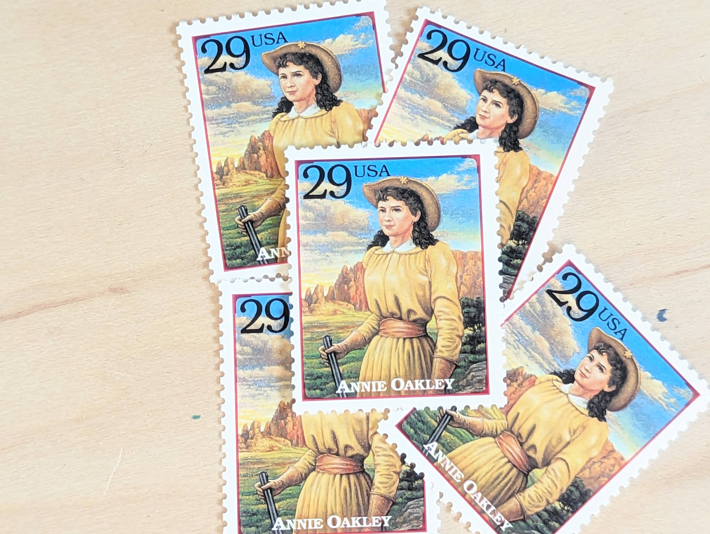 Annie Oakley, Set of 5, Vintage Unused USPS 29 Cent Postage Stamps, Legends of the West 1994, Gummed