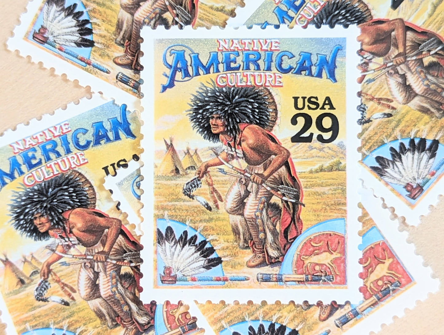 Native American Culture, Set of 5, Vintage Unused USPS 29 Cent Postage Stamps, Legends of the West 1994, Gummed