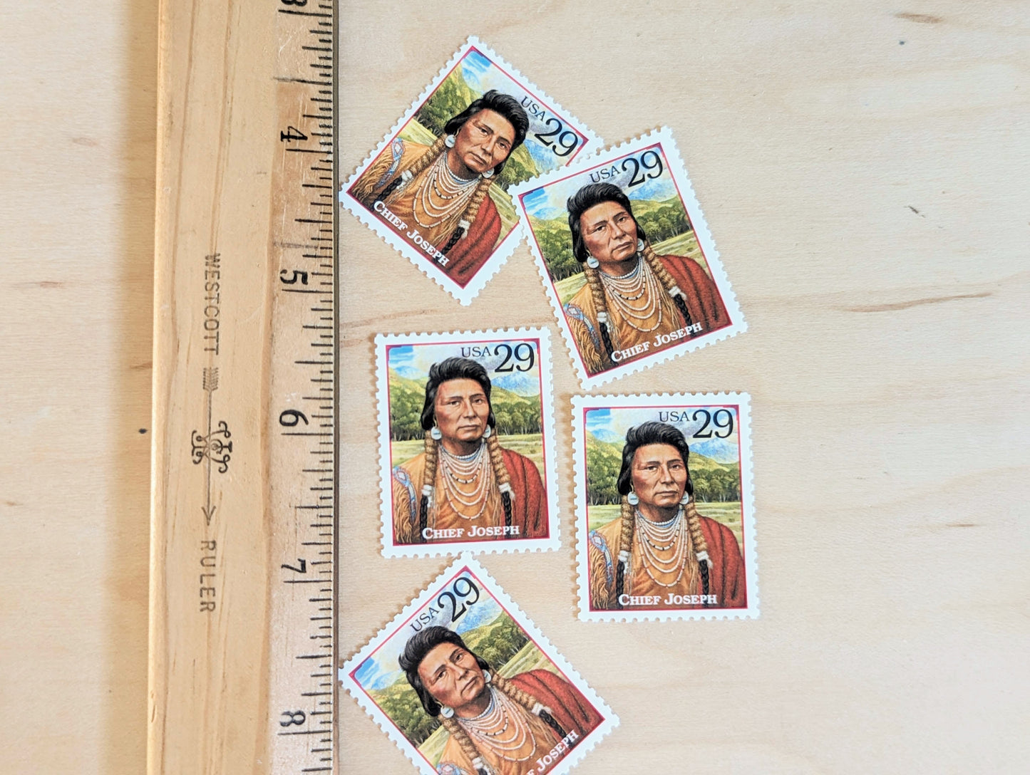 Chief Joseph, Set of 5, Vintage Unused USPS 29 Cent Postage Stamps, Legends of the West 1994, Gummed