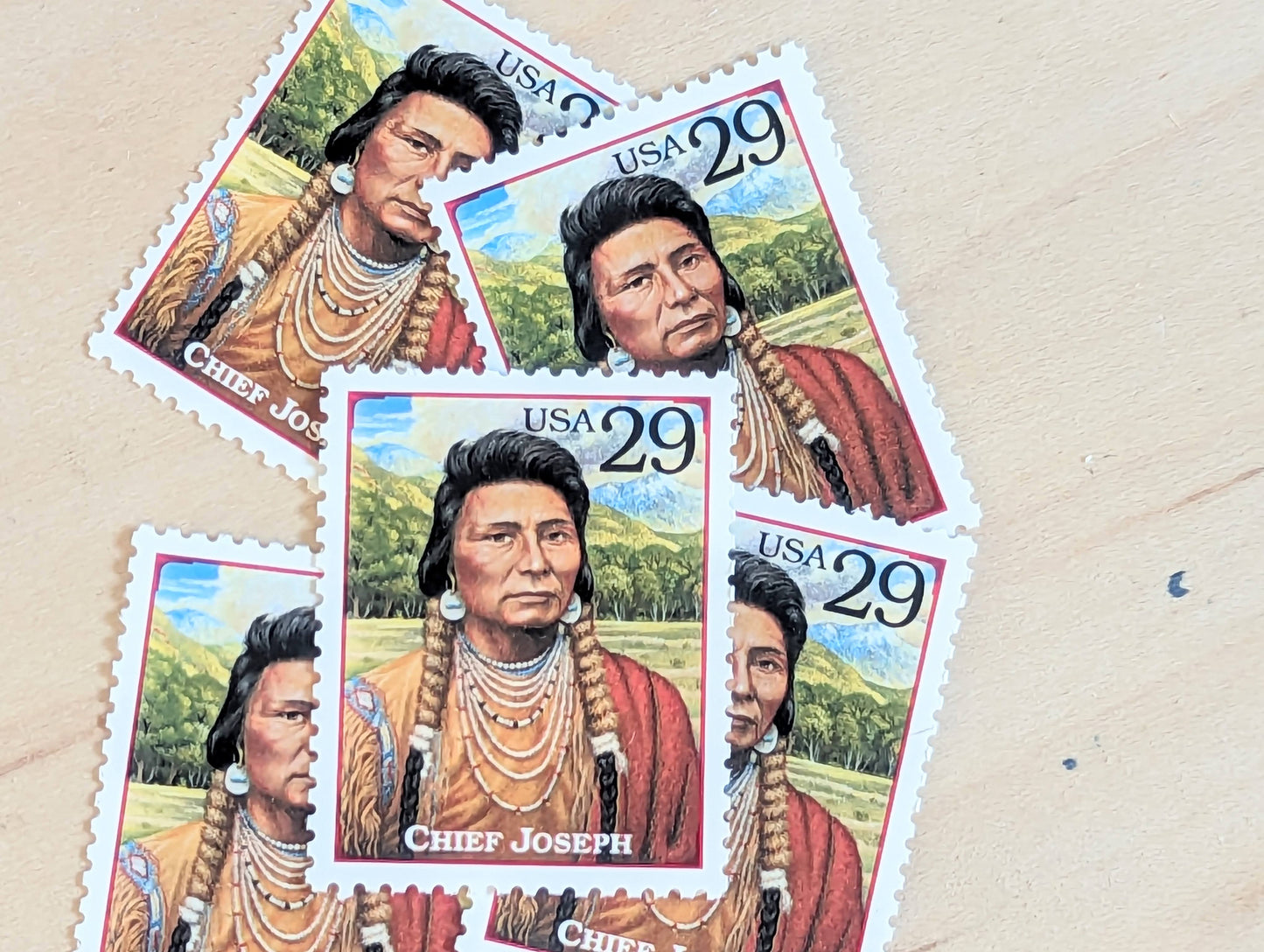 Chief Joseph, Set of 5, Vintage Unused USPS 29 Cent Postage Stamps, Legends of the West 1994, Gummed