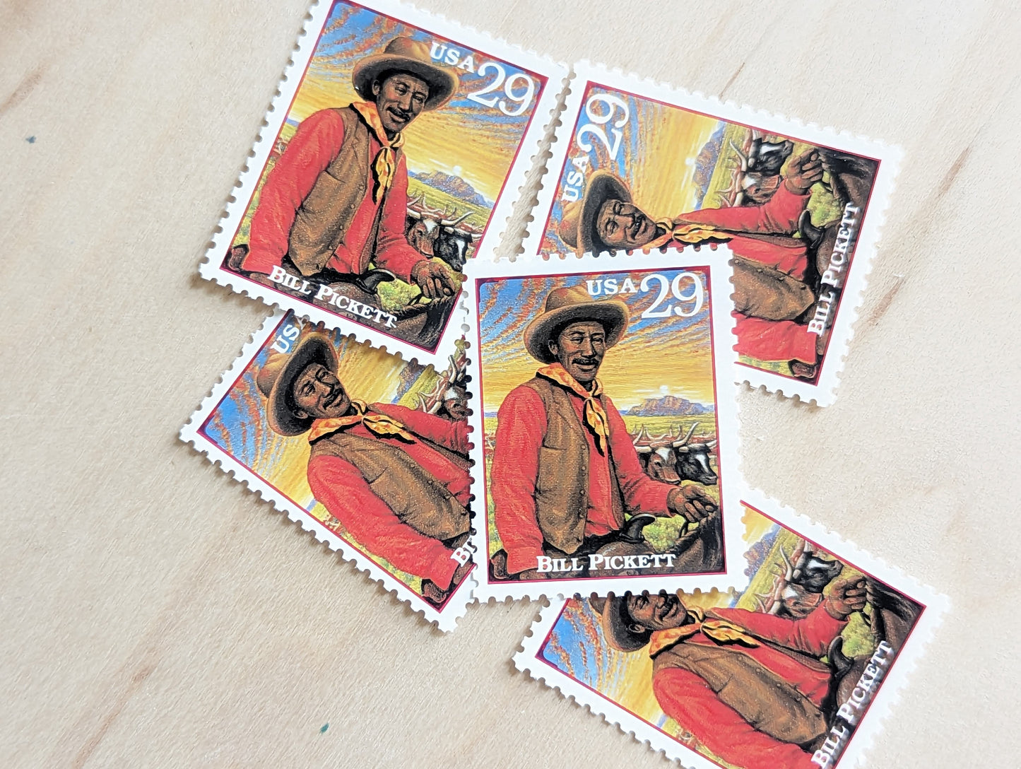 Bill Pickett, Set of 5, Vintage Unused USPS 29 Cent Postage Stamps, Legends of the West 1994, Gummed