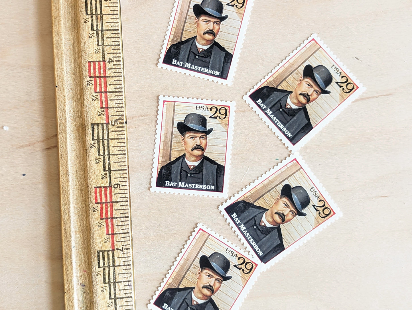 Bat Masterson, Set of 5, Vintage Unused USPS 29 Cent Postage Stamps, Legends of the West 1994, Gummed