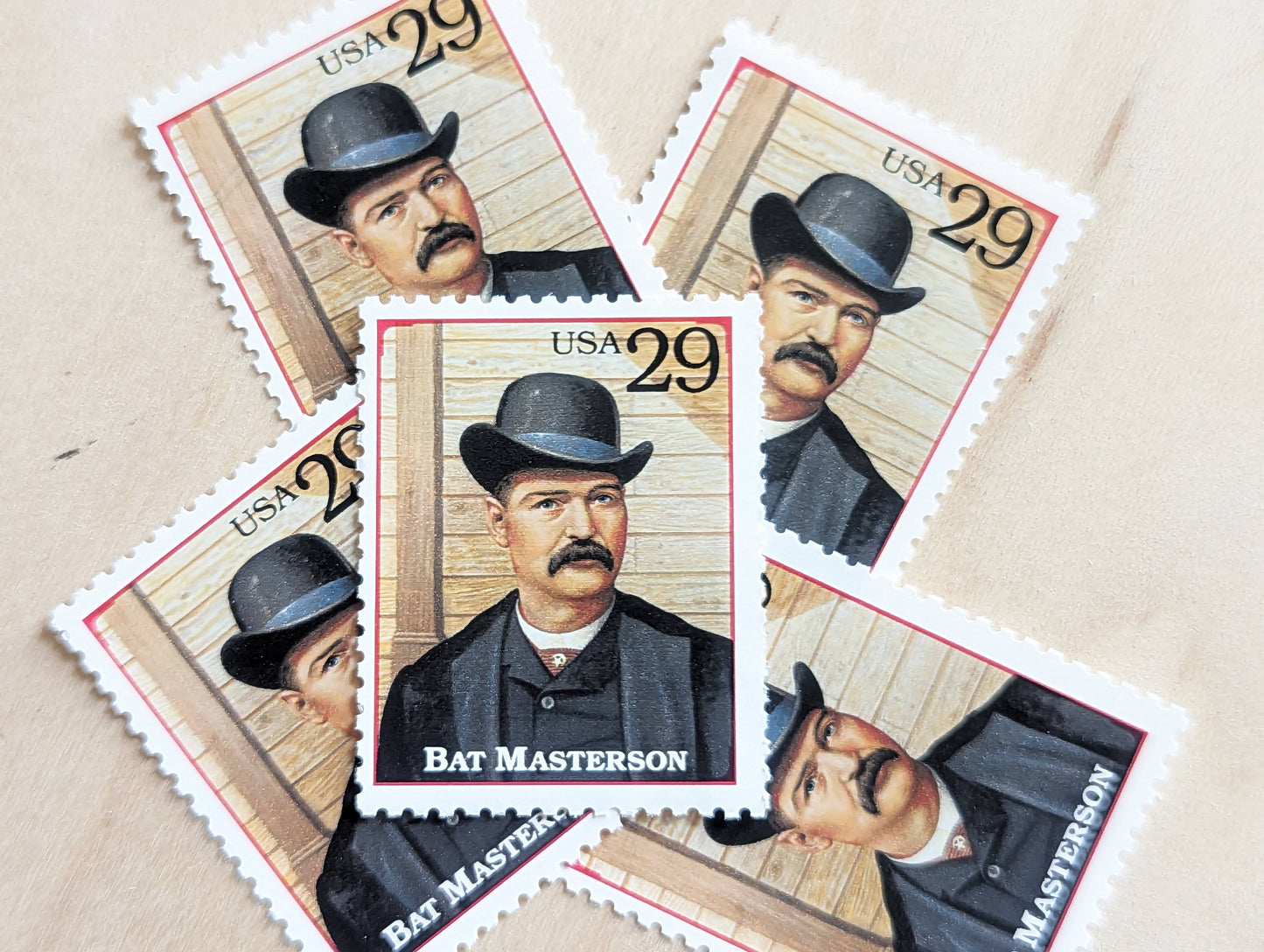 Bat Masterson, Set of 5, Vintage Unused USPS 29 Cent Postage Stamps, Legends of the West 1994, Gummed