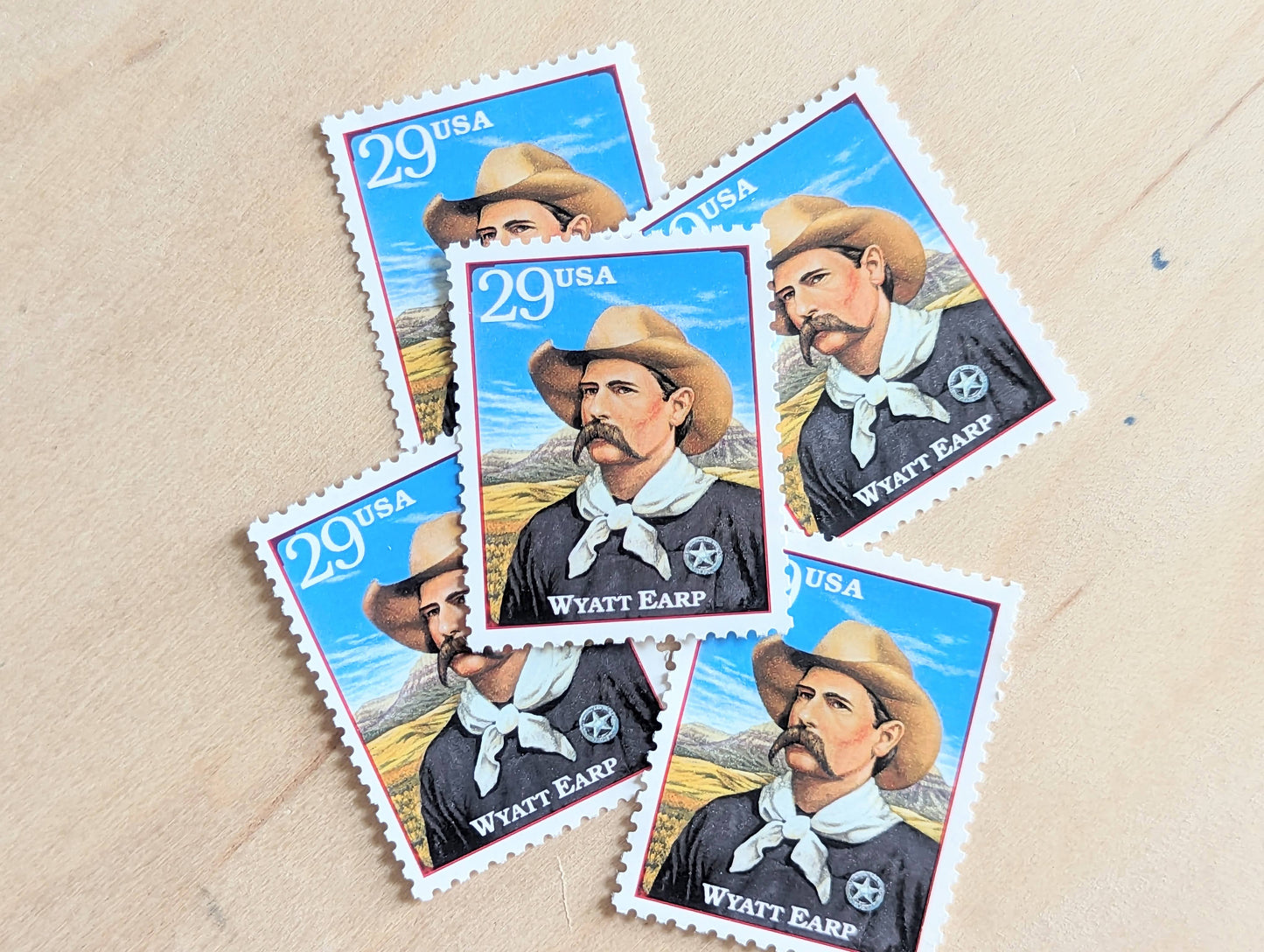 Wyatt Earp, Set of 5, Vintage Unused USPS 29 Cent Postage Stamps, Legends of the West 1994, Gummed
