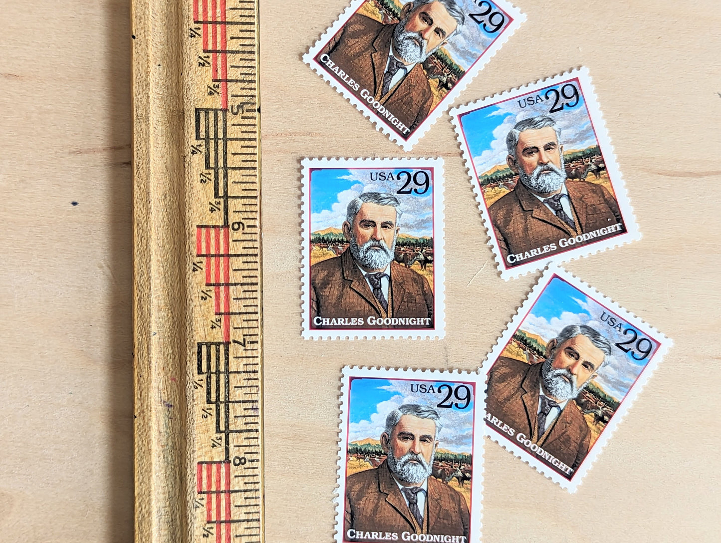Charles Goodnight, Set of 5, Vintage Unused USPS 29 Cent Postage Stamps, Legends of the West 1994, Gummed