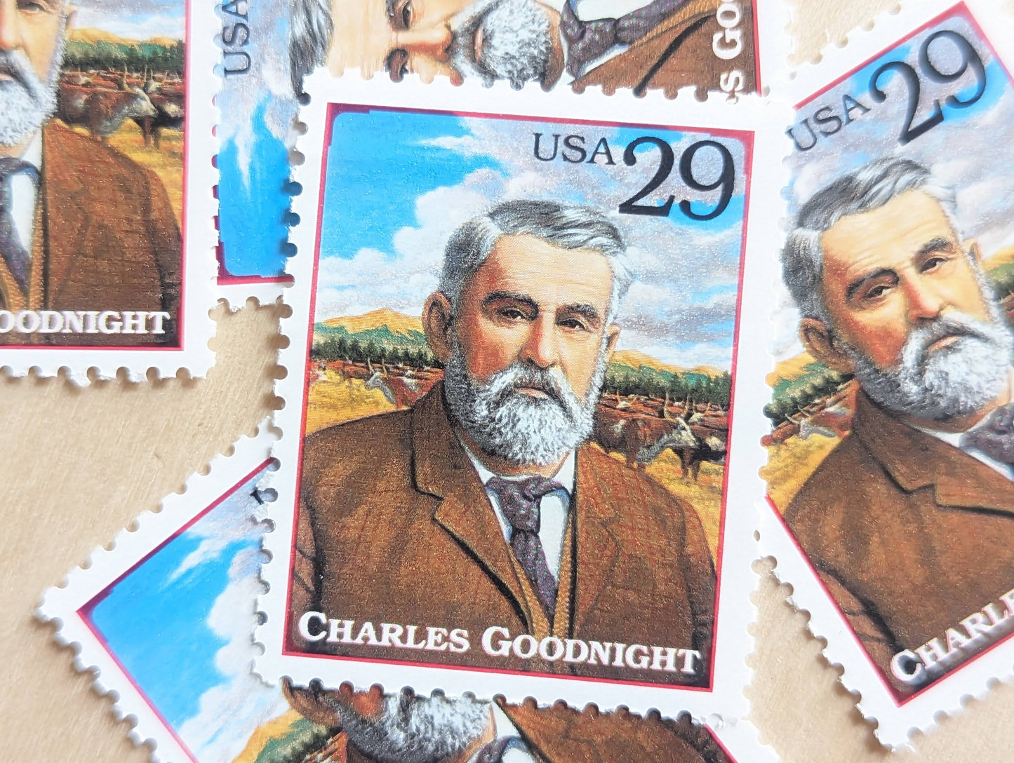 Charles Goodnight, Set of 5, Vintage Unused USPS 29 Cent Postage Stamps, Legends of the West 1994, Gummed