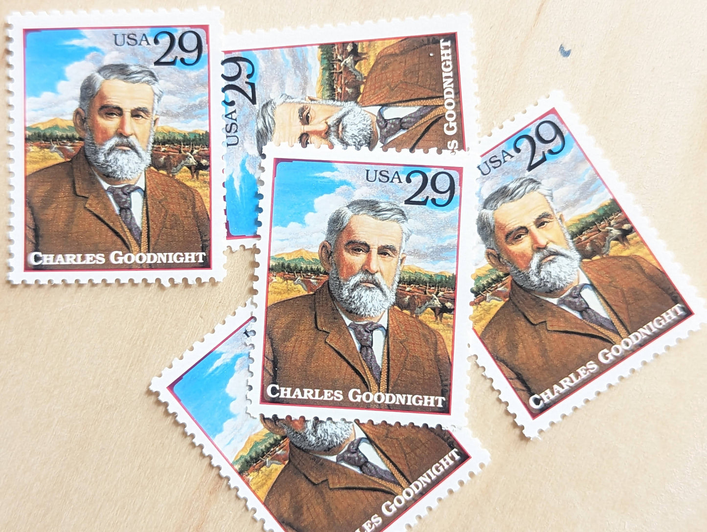 Charles Goodnight, Set of 5, Vintage Unused USPS 29 Cent Postage Stamps, Legends of the West 1994, Gummed