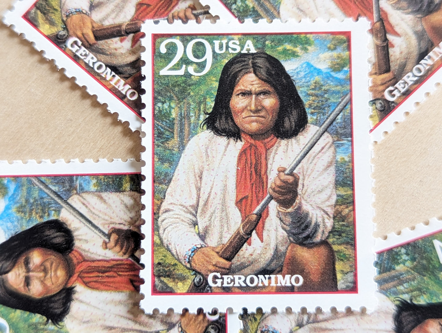 Geronimo, Set of 5, Vintage Unused USPS 29 Cent Postage Stamps, Legends of the West 1994, Gummed