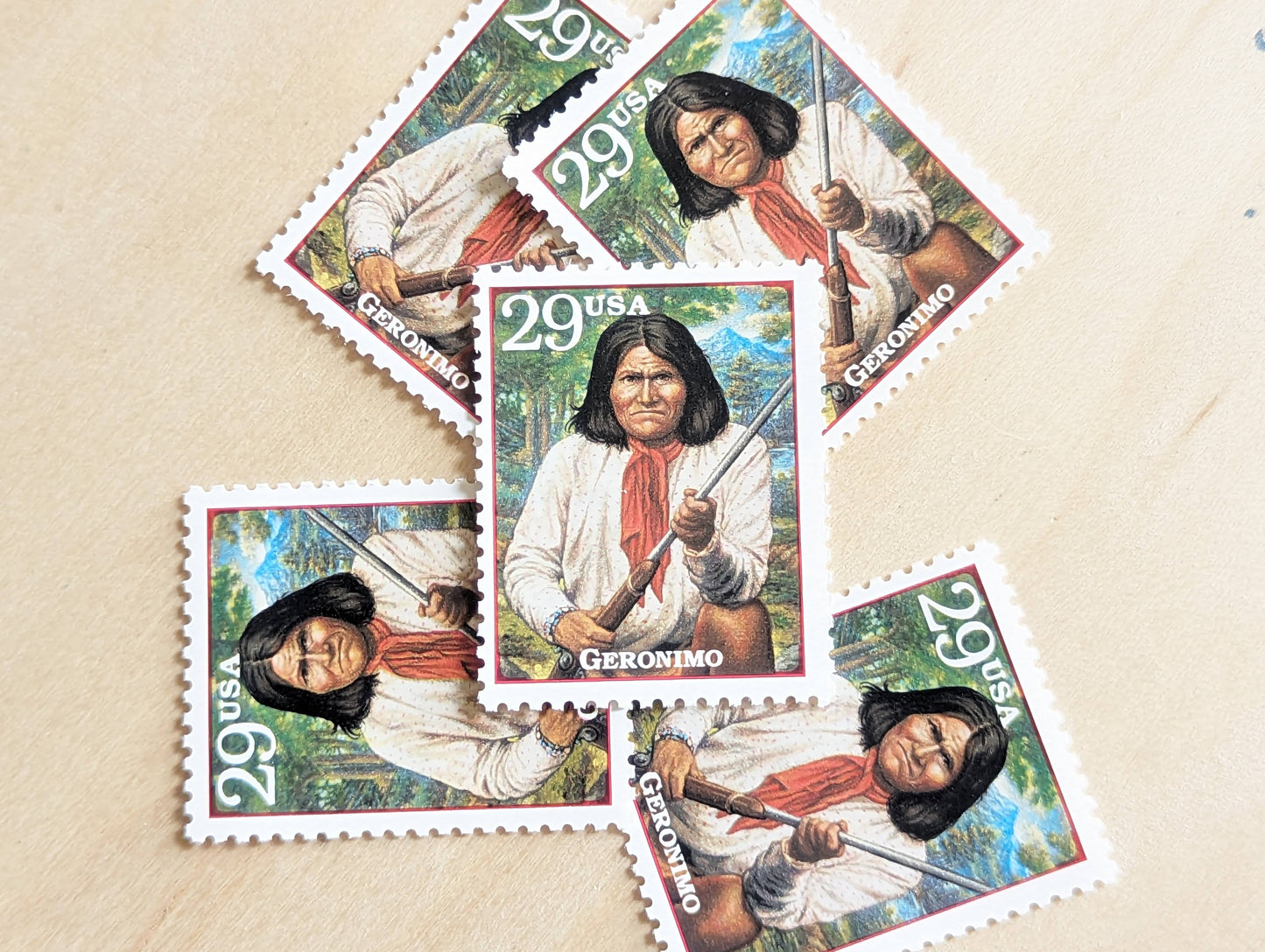 Geronimo, Set of 5, Vintage Unused USPS 29 Cent Postage Stamps, Legends of the West 1994, Gummed