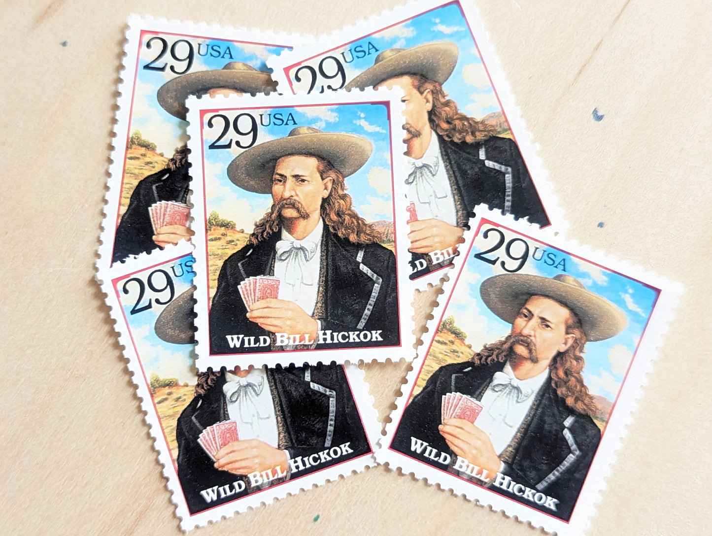 Wild Bill Hickok, Set of 5, Vintage Unused USPS 29 Cent Postage Stamps, Legends of the West 1994, Gummed